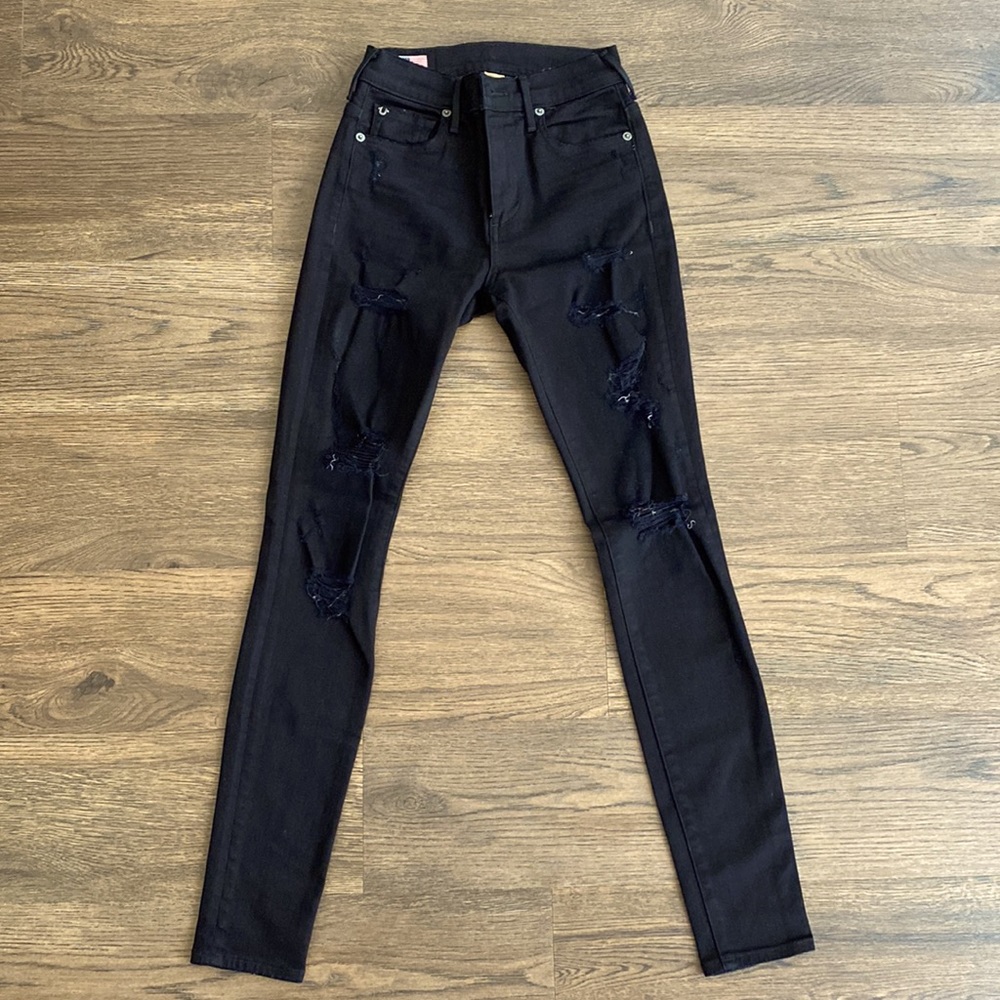 True Religion Distressed Skinny Jean in Black Size 23